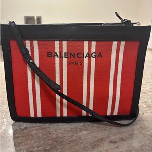 Balenciaga Red and Black Cotton Canvas Pochette Crossbody